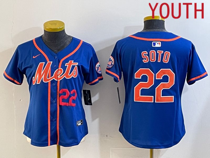 Youth New York Mets #22 Soto Blue Game 2024 Nike MLB Jersey style 1
